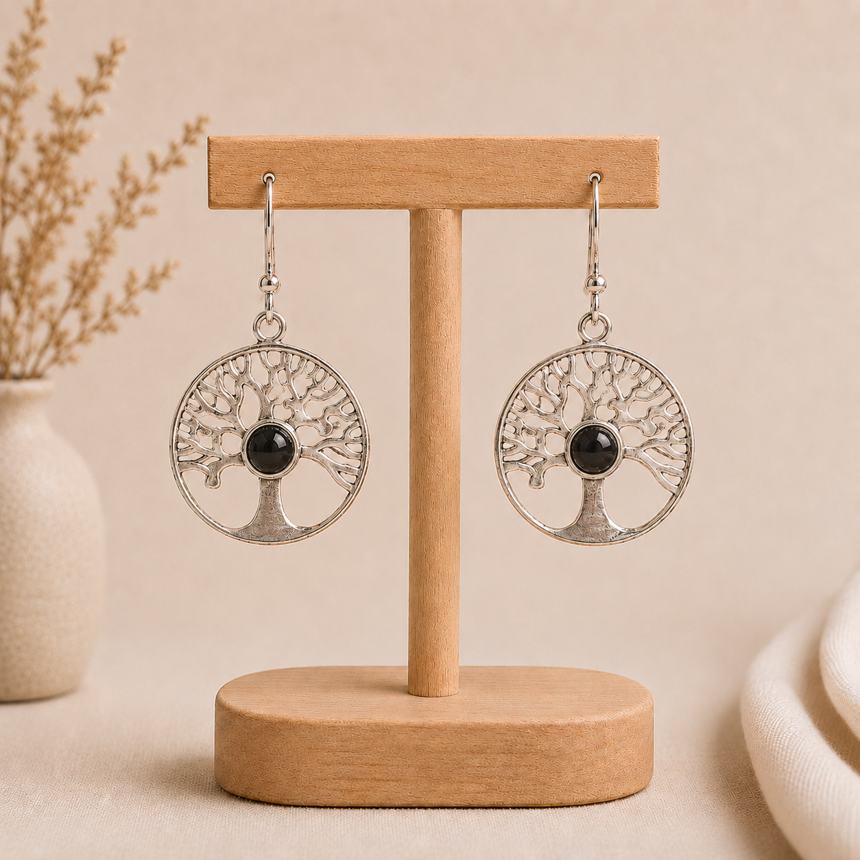 Aretes Árbol de la Vida de Piedra Negra