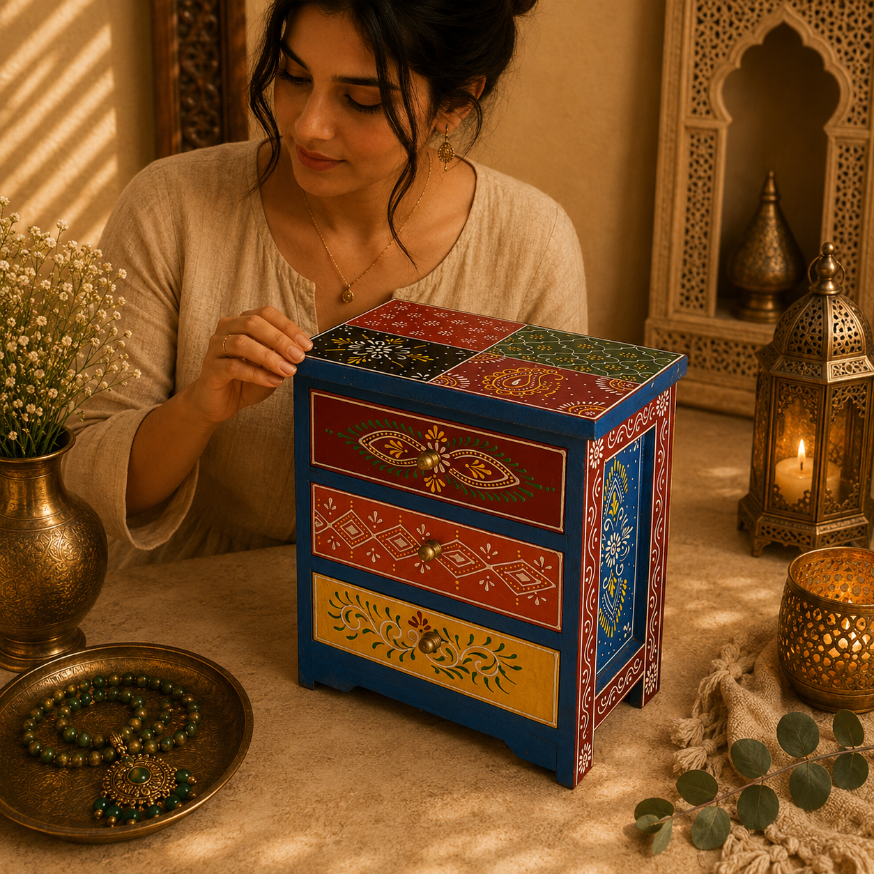 Joyero Organizador Trisha Artesanal Azul - BOUTIQUEDELAINDIAENCOLOMBIA