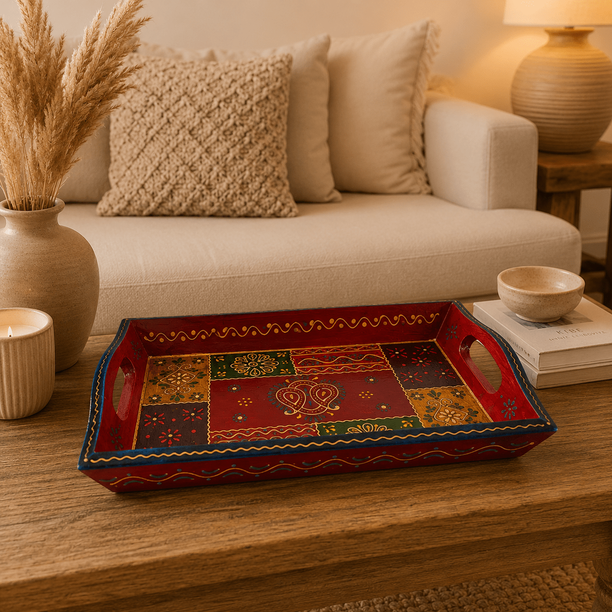 Bandeja Artesanal Mandala Shakti de Madera Pequeña - BOUTIQUEDELAINDIA