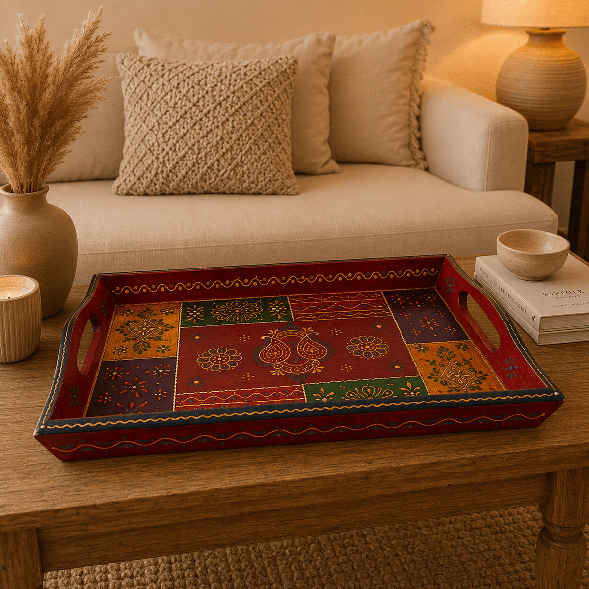 Bandeja Artesanal Mandala Shakti de Madera Grande - BOUTIQUEDELAINDIA