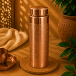 Botella de Cobre Aarunya Grabado Floral - BOUTIQUEDELAINDIA