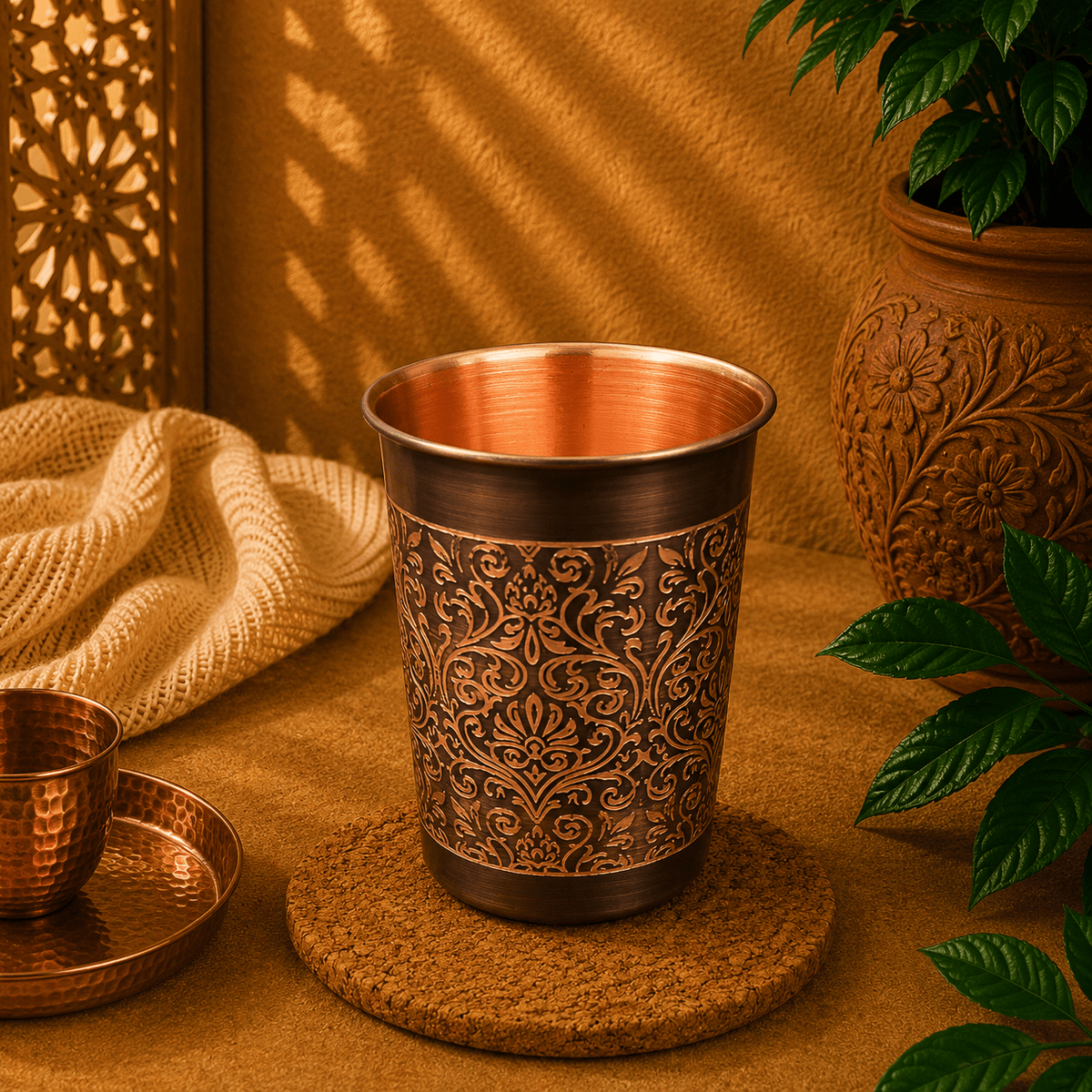 Vaso de Cobre Kala Pushpa Diseño Floral - BOUTIQUEDELAINDIA