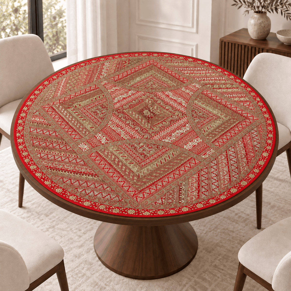 Centro de Mesa Circular Rajsi Rojo - BOUTIQUEDELAINDIA