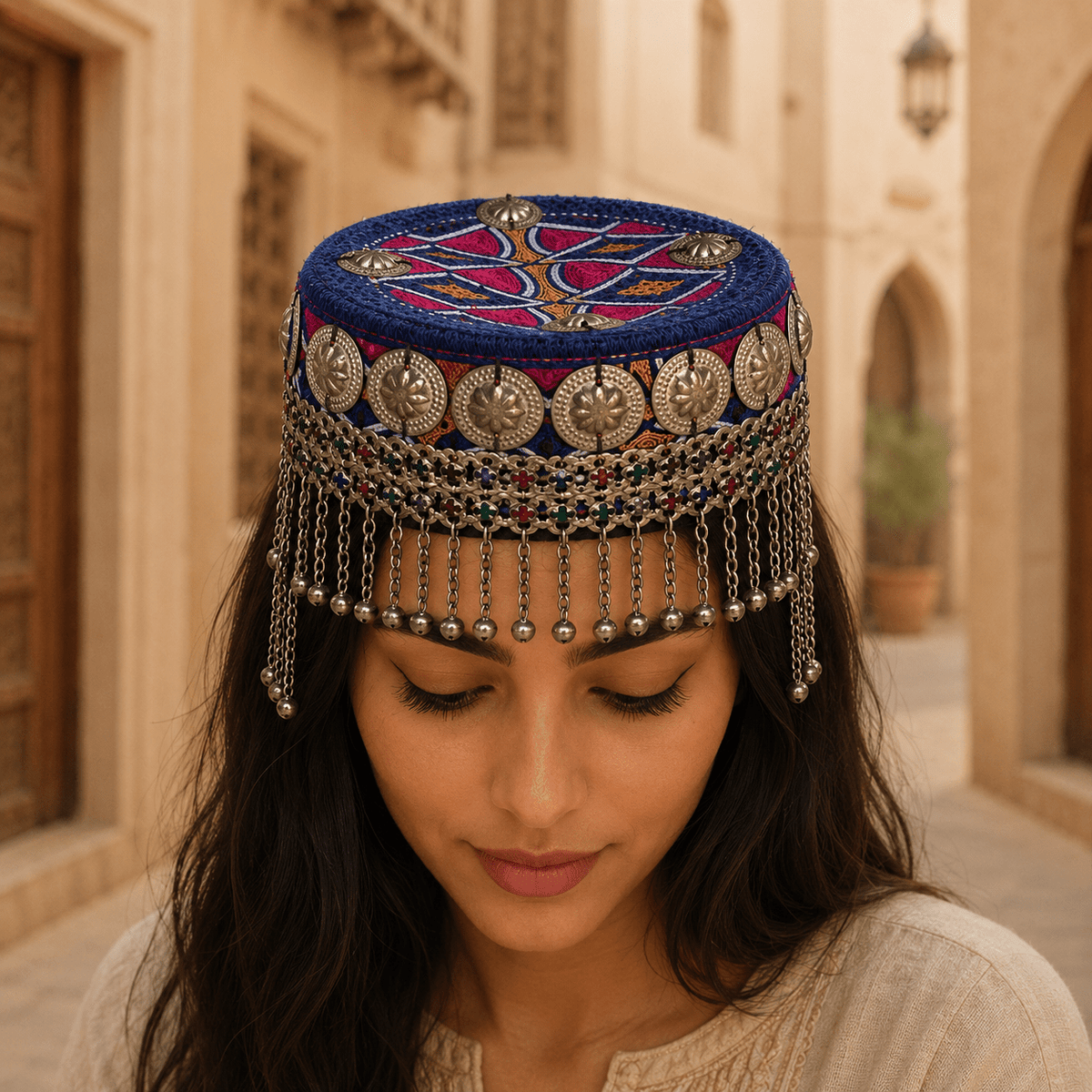 Gorro Tradicional Bharati Bordado con Adornos - Morado - BOUTIQUEDELAINDIA