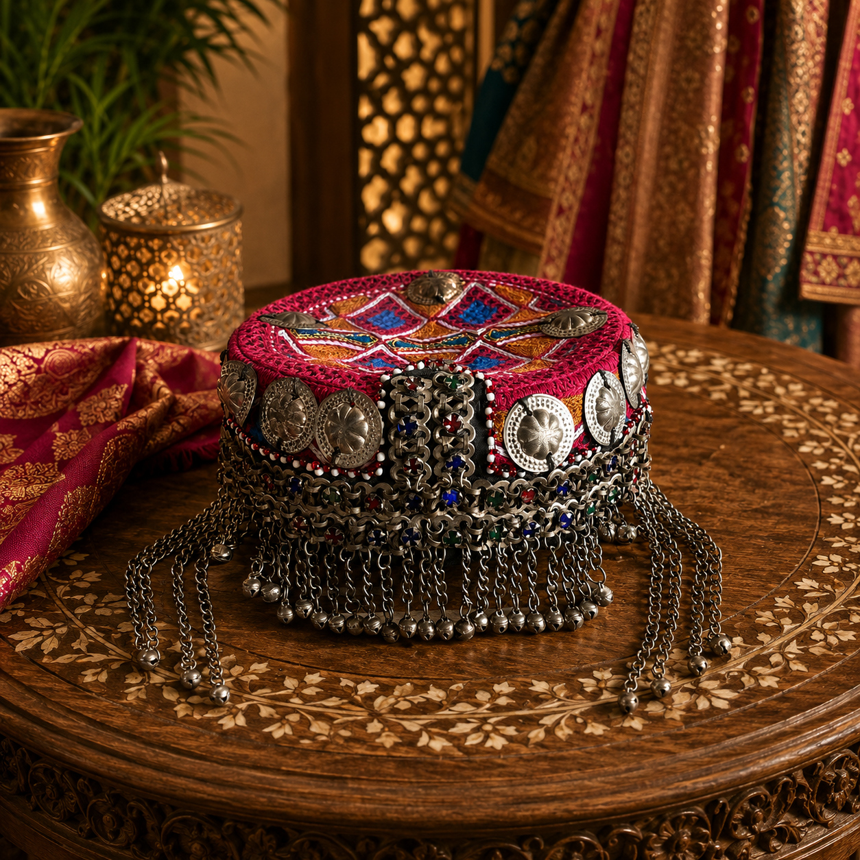 Gorro Tradicional Bharati Bordado con Adornos - BOUTIQUEDELAINDIAENCOLOMBIA