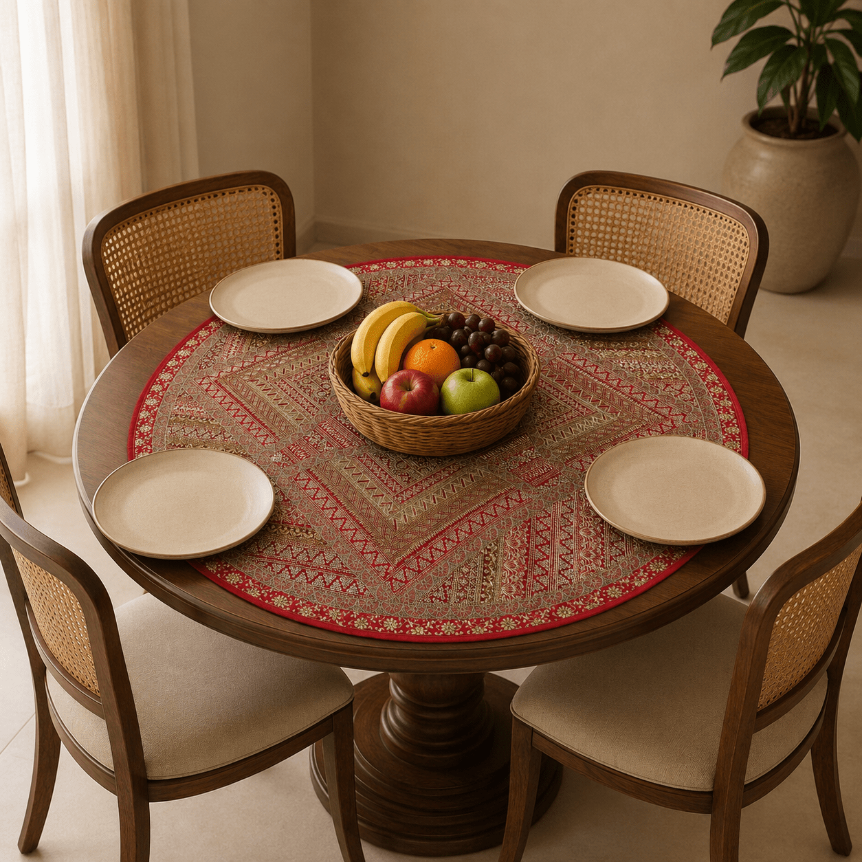 Centro de Mesa Circular Rajsi Rojo - BOUTIQUEDELAINDIA