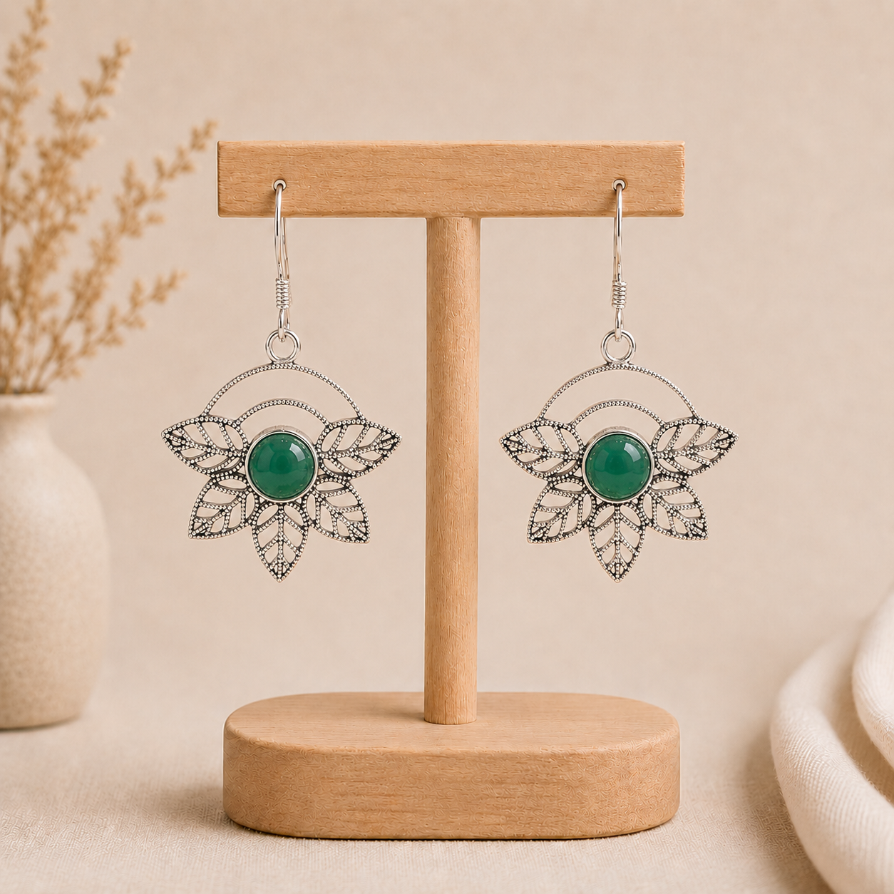 Aretes Flor Esmeralda