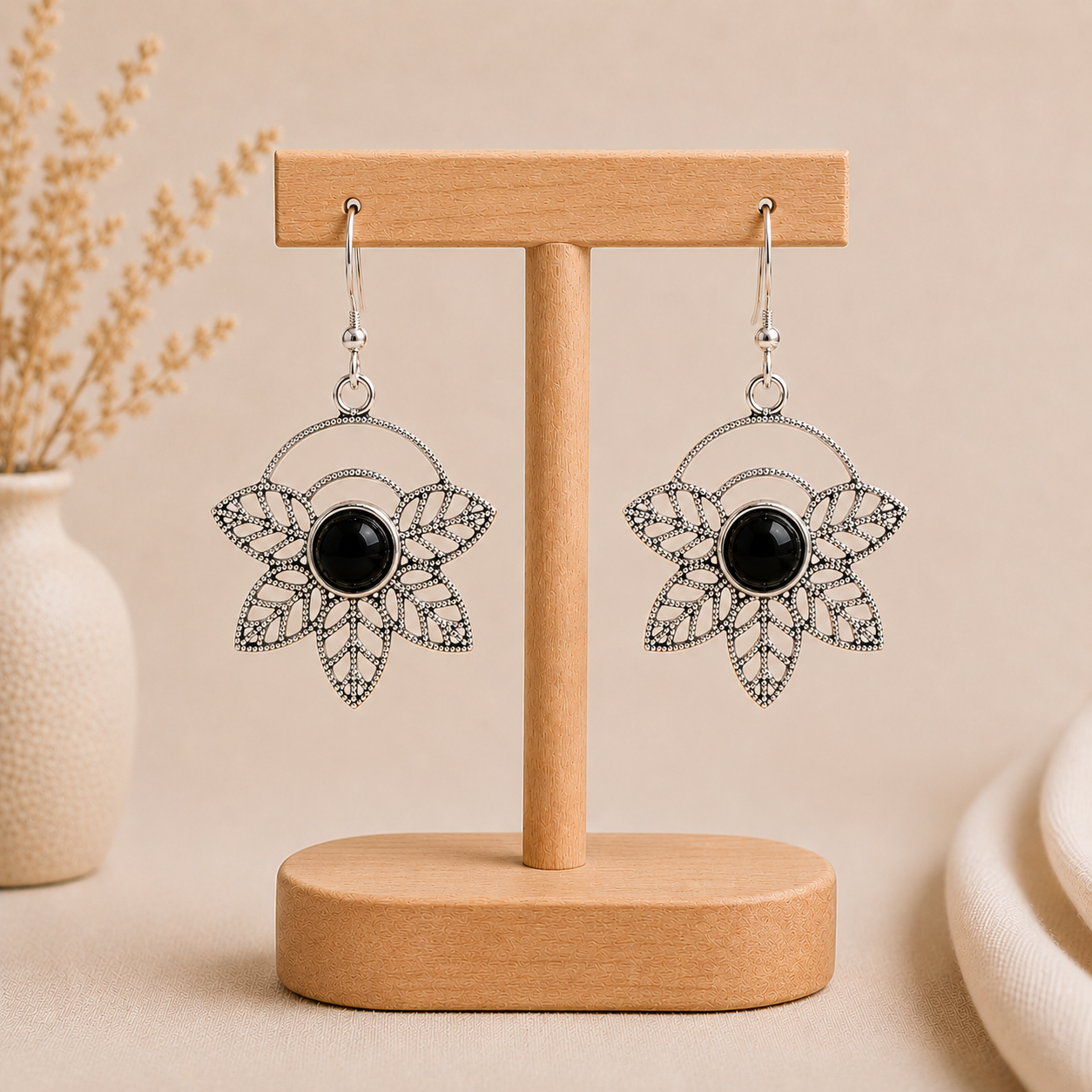 Aretes Flor Ébano Imperial