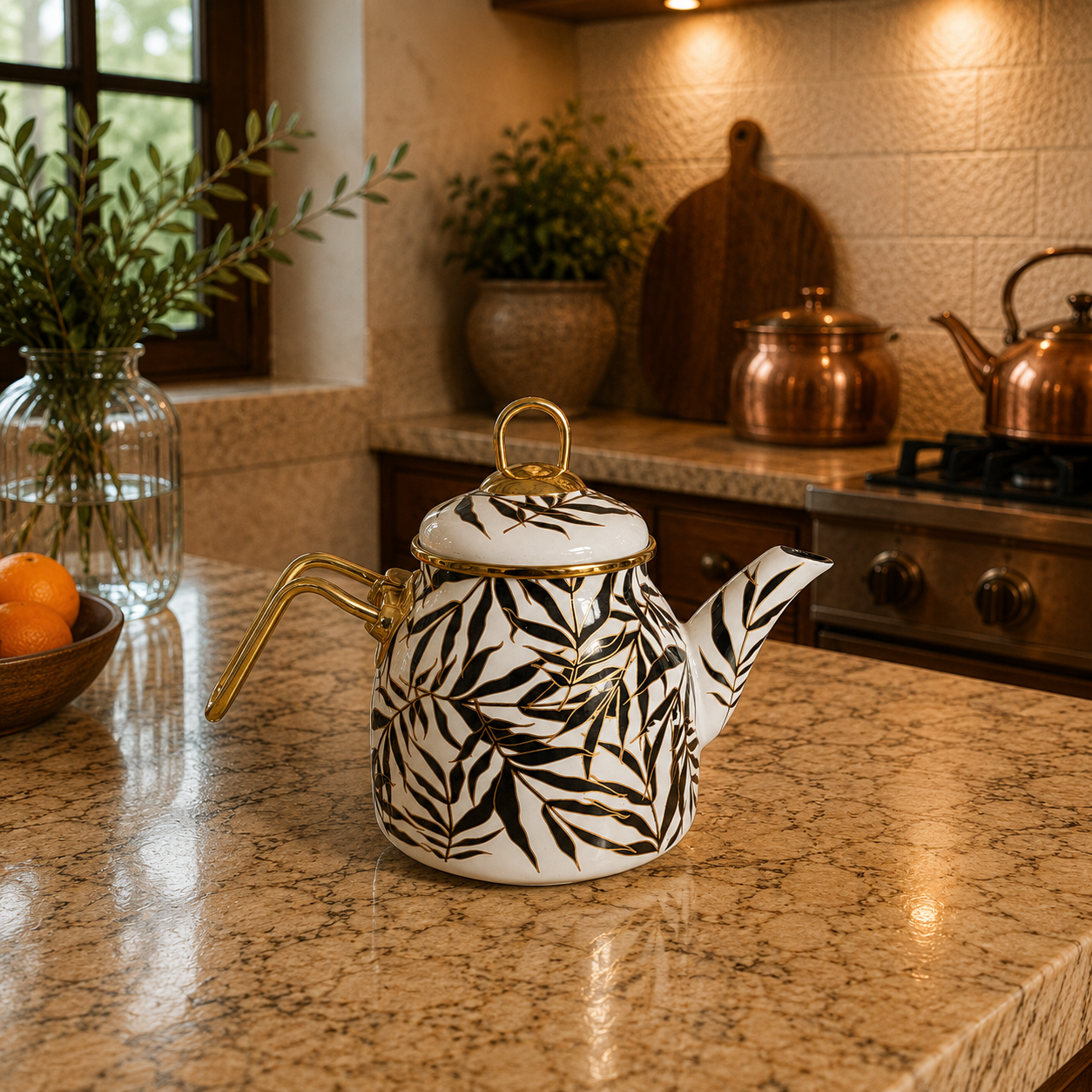 Tetera Botánica Zahra con Tapa – Blanco, Negro y Dorado - BOUTIQUEDELAINDIA