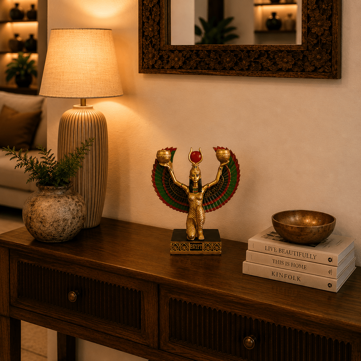 Figura Decorativa Egipcia Diosa Isis Alada Dorada - BOUTIQUEDELAINDIA