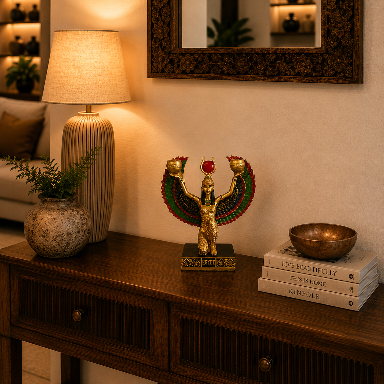 Figura Decorativa Egipcia Diosa Isis Alada Dorada - BOUTIQUEDELAINDIA