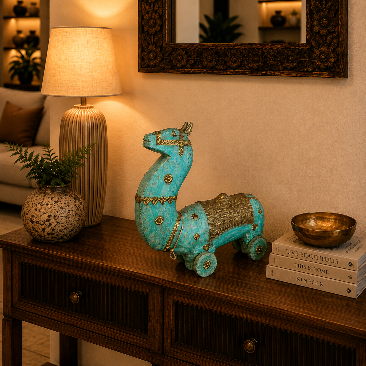 Figura Decorativa Caballo Ashva Real con Ruedas - BOUTIQUEDELAINDIA