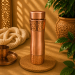 Botella de Cobre, Cobre grabado, Vaso de cobre incluido - BOUTIQUEDELAINDIA