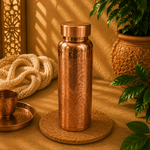 Botella de Cobre, Cobre grabado, Vaso de cobre incluido - BOUTIQUEDELAINDIA