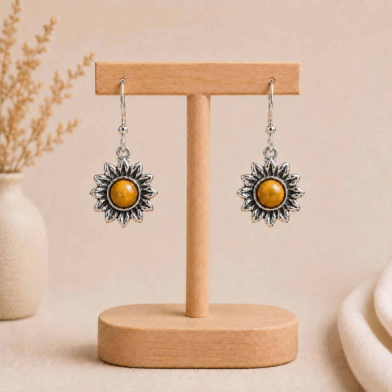 Aretes Girasol Dorado