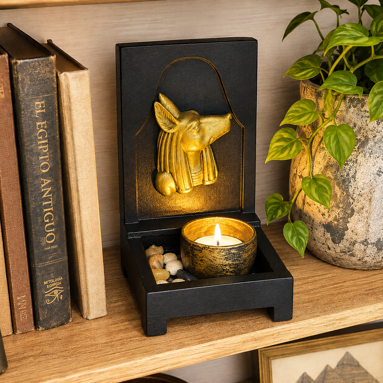 Portavela Faraón Dorado con piedras  - BOUTIQUEDELAINDIA 
