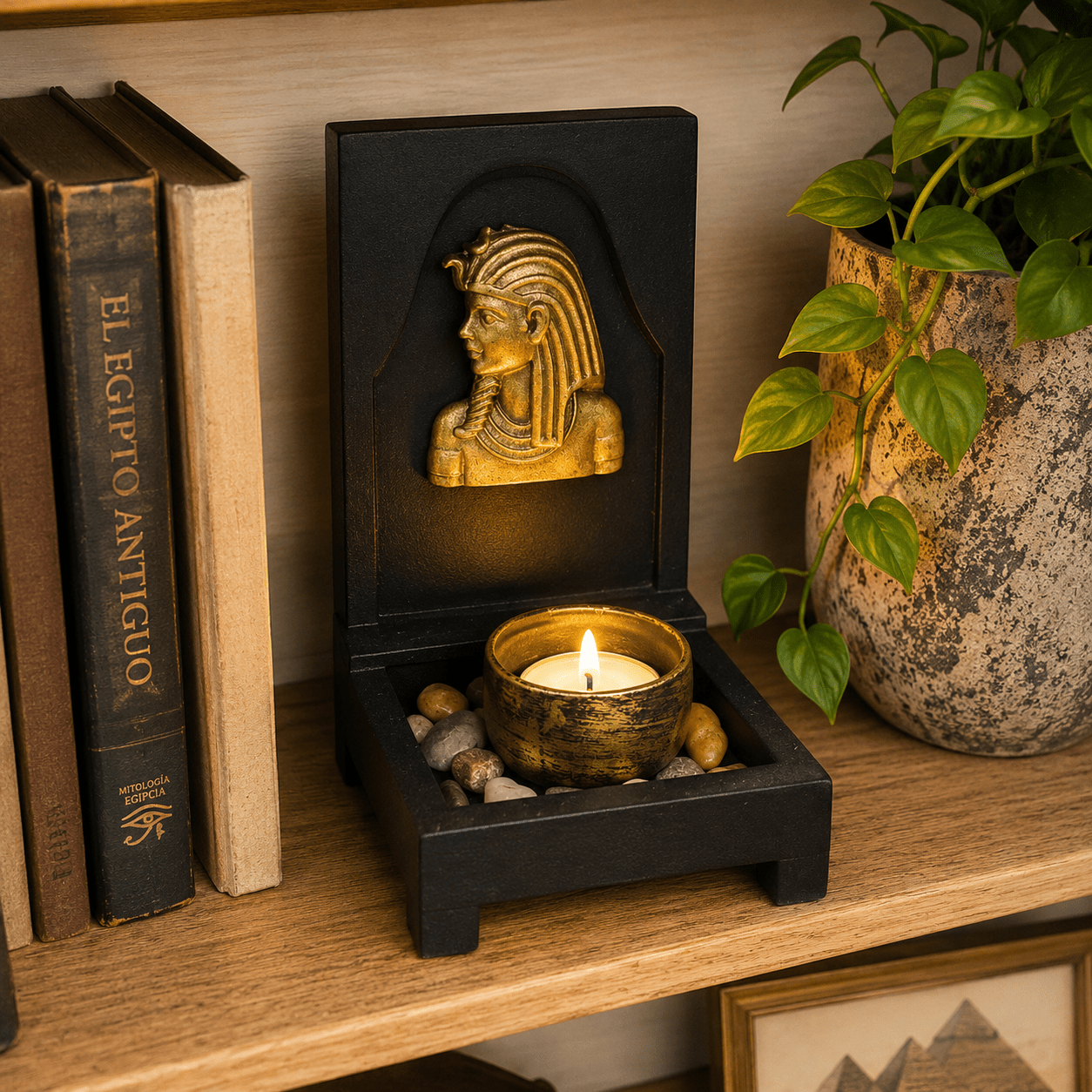 Portavela Faraón Dorado con piedras - BOUTIQUEDELAINDIA