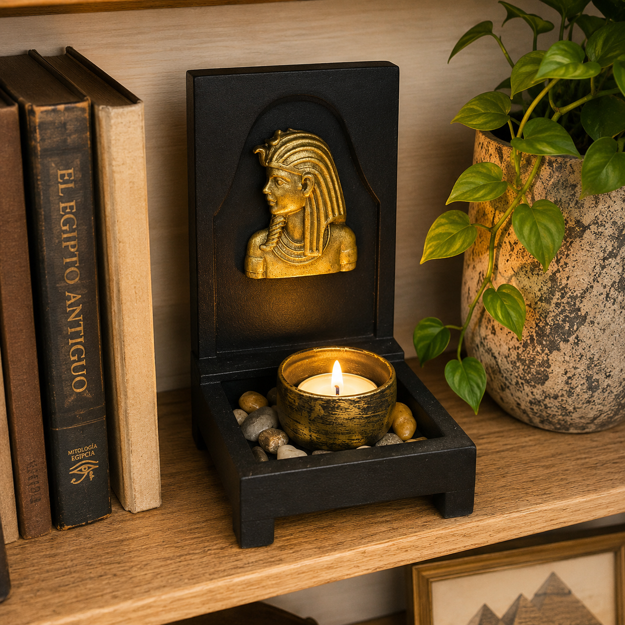 Portavela Faraón Dorado con piedras  - BOUTIQUEDELAINDIA 