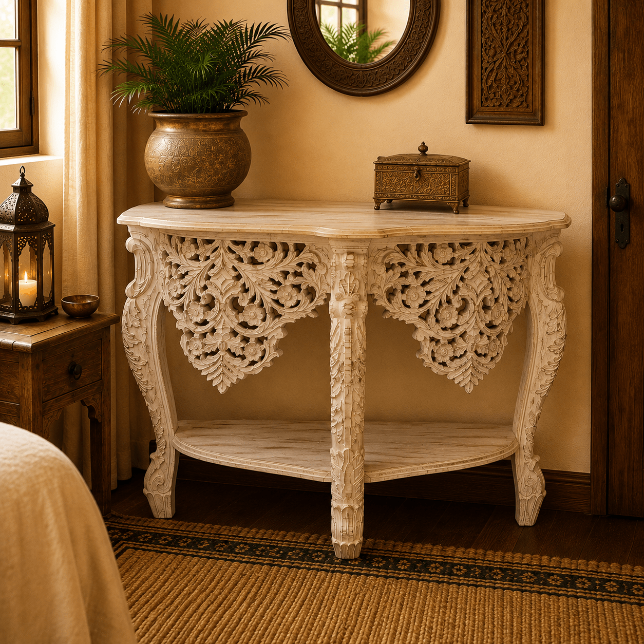 Consola Tallada Pushpa Marfil de la India - BOUTIQUEDELAINDIA