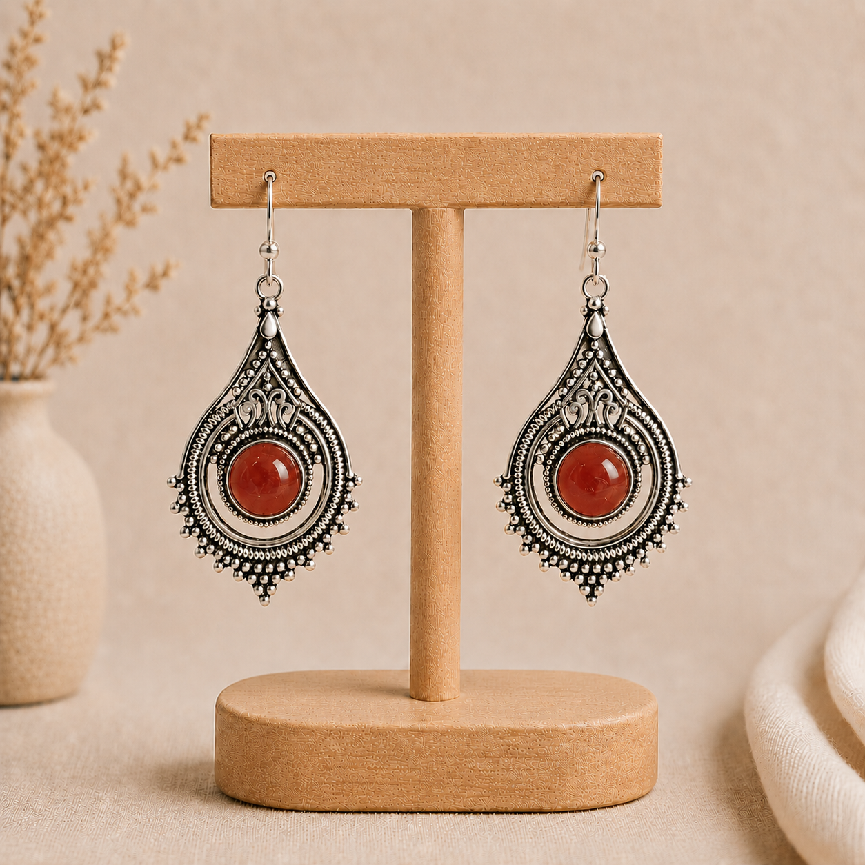 Aretes Lágrima Rubí Oriental