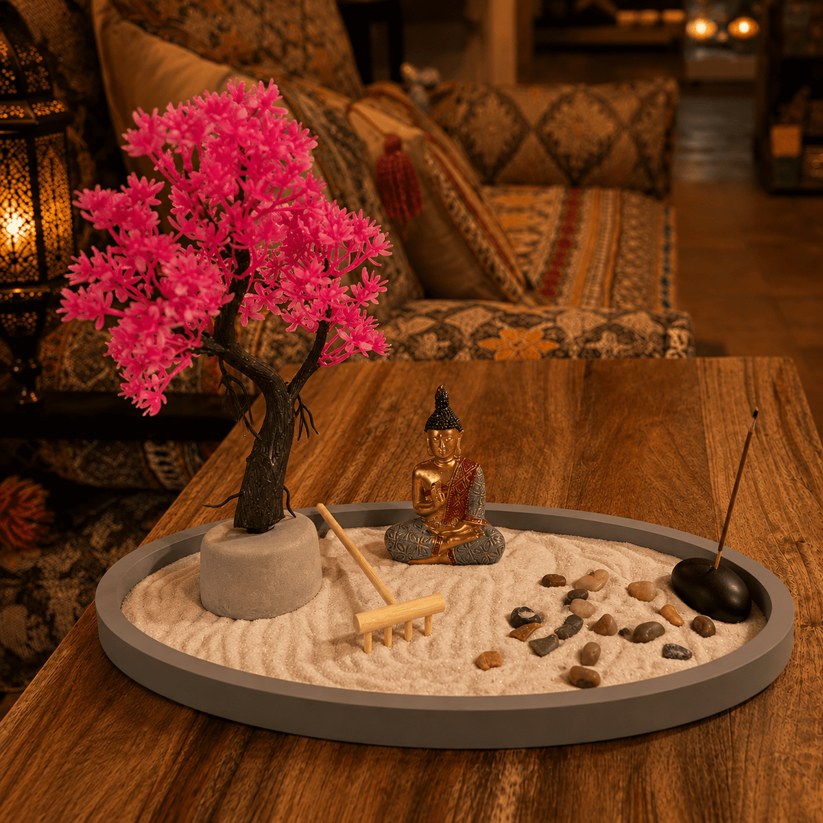 Jardín Zen Padma con Buda y Árbol Rosado - BOUTIQUEDELAINDIA