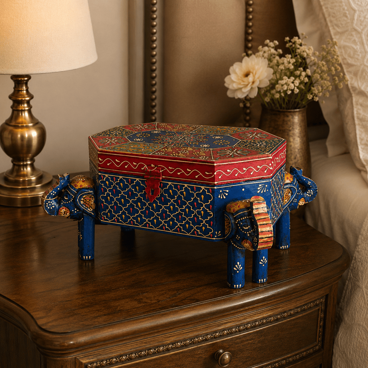 Joyero o Caja Decorativa Gaja Rangoli Azul - BOUTIQUEDELAINDIA