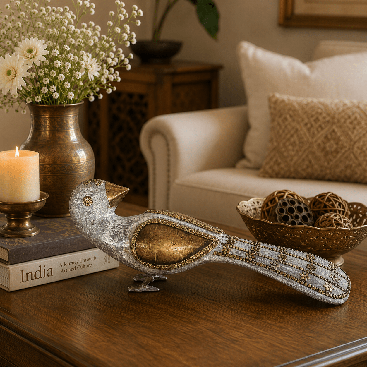 Figura Decorativa Mayura Padma Blanco - BOUTIQUEDELAINDIA