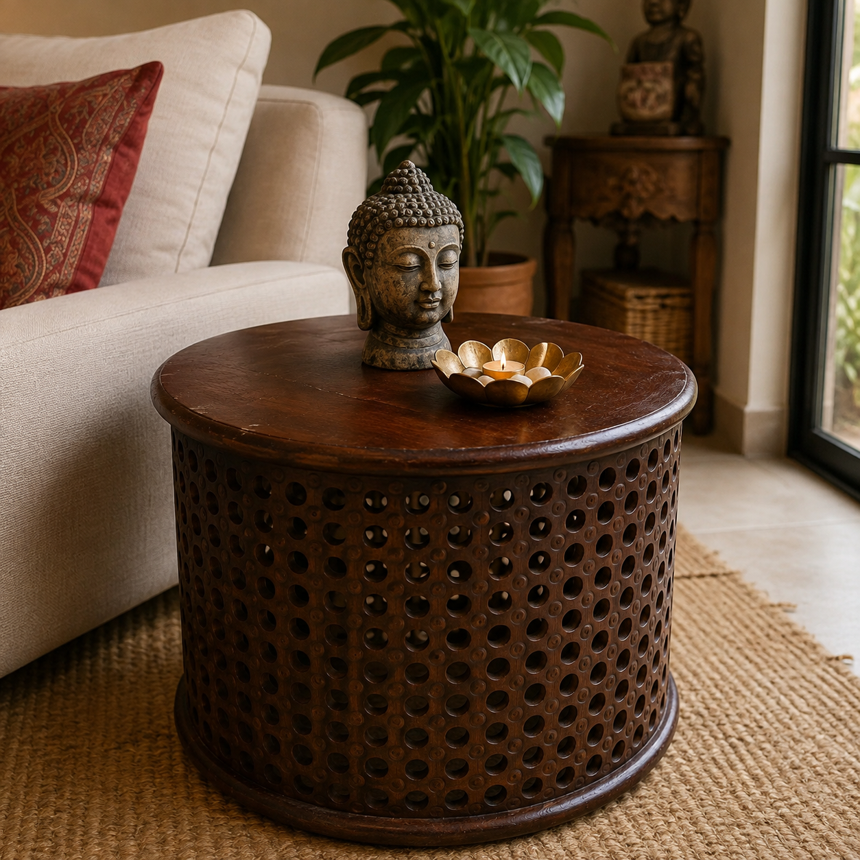 Mesa Auxiliar Jali Mandala Madera - BOUTIQUEDELAINDIAENCOLOMBIA