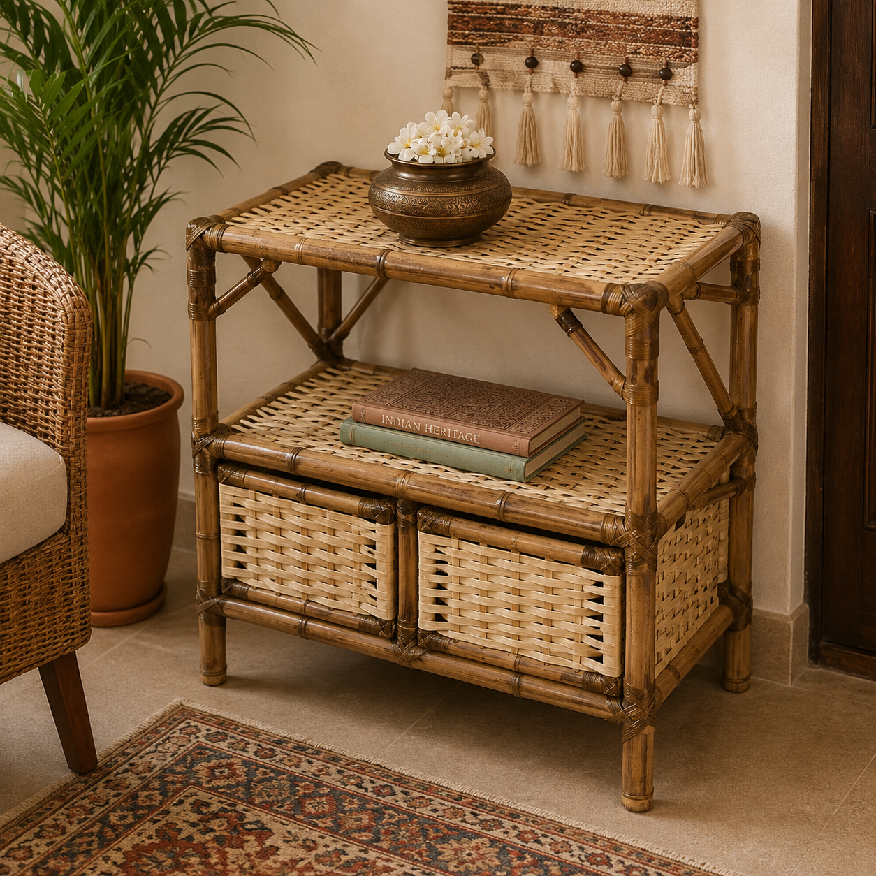 Estantería Artesanal Trenzado Natural con Canasto - BOUTIQUEDELAINDIA