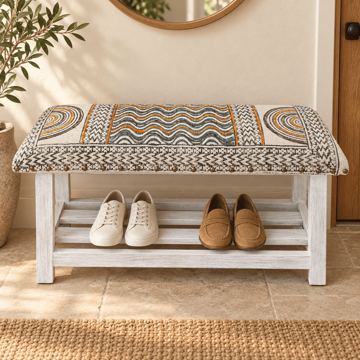 Banca Zapatera de Madera y Algodón Naira - BOUTIQUEDELAINDIA