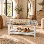 Banca Zapatera de Madera y Algodón Amrita - BOUTIQUEDELAINDIA