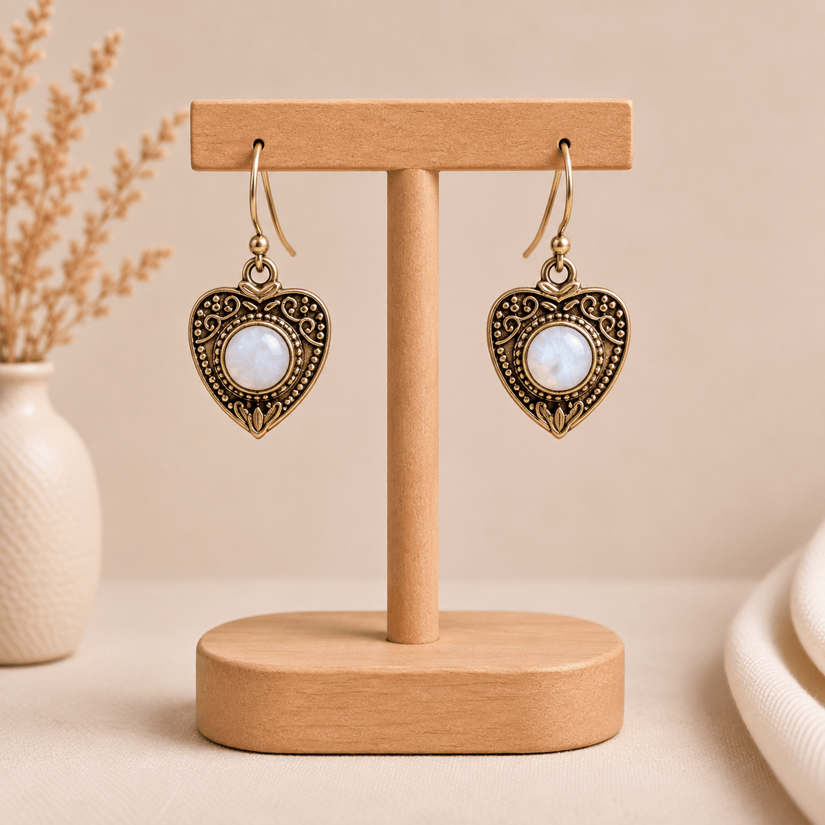 Aretes Corazón Arohi en Bronce con Piedra Blanca - BOUTIQUEDELAINDIA