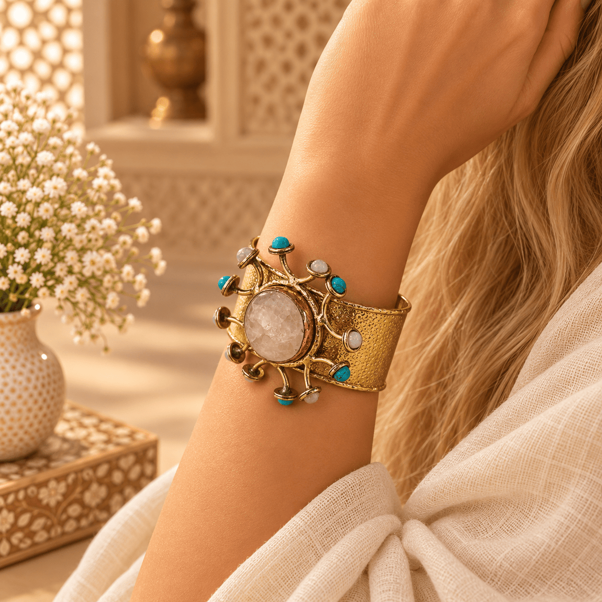 Brazalete Amara en Bronce con Piedras Decorativas - BOUTIQUEDELAINDIA