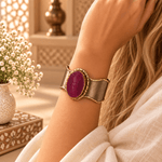 Brazalete Nayara en Bronce con Piedra Fucsia - BOUTIQUEDELAINDIA