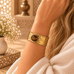 Brazalete Aditi en Bronce con Piedra Ojo de Tigre - BOUTIQUEDELAINDIA