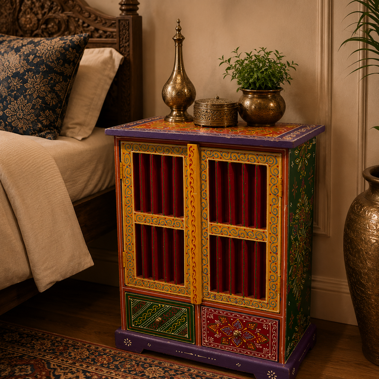 Mesa Gabinete Artesanal Rangoli Pushpa - BOUTIQUEDELAINDIA