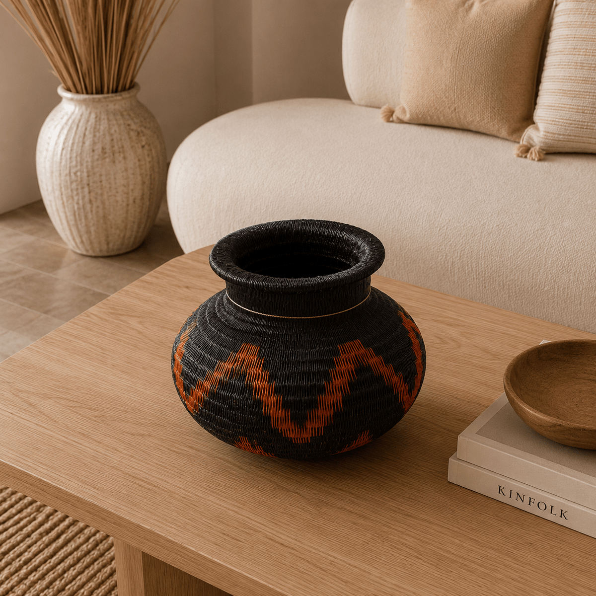 Canasto Werrengue Amaru de Contrastes Terracota - BOUTIQUEDELAINDIA