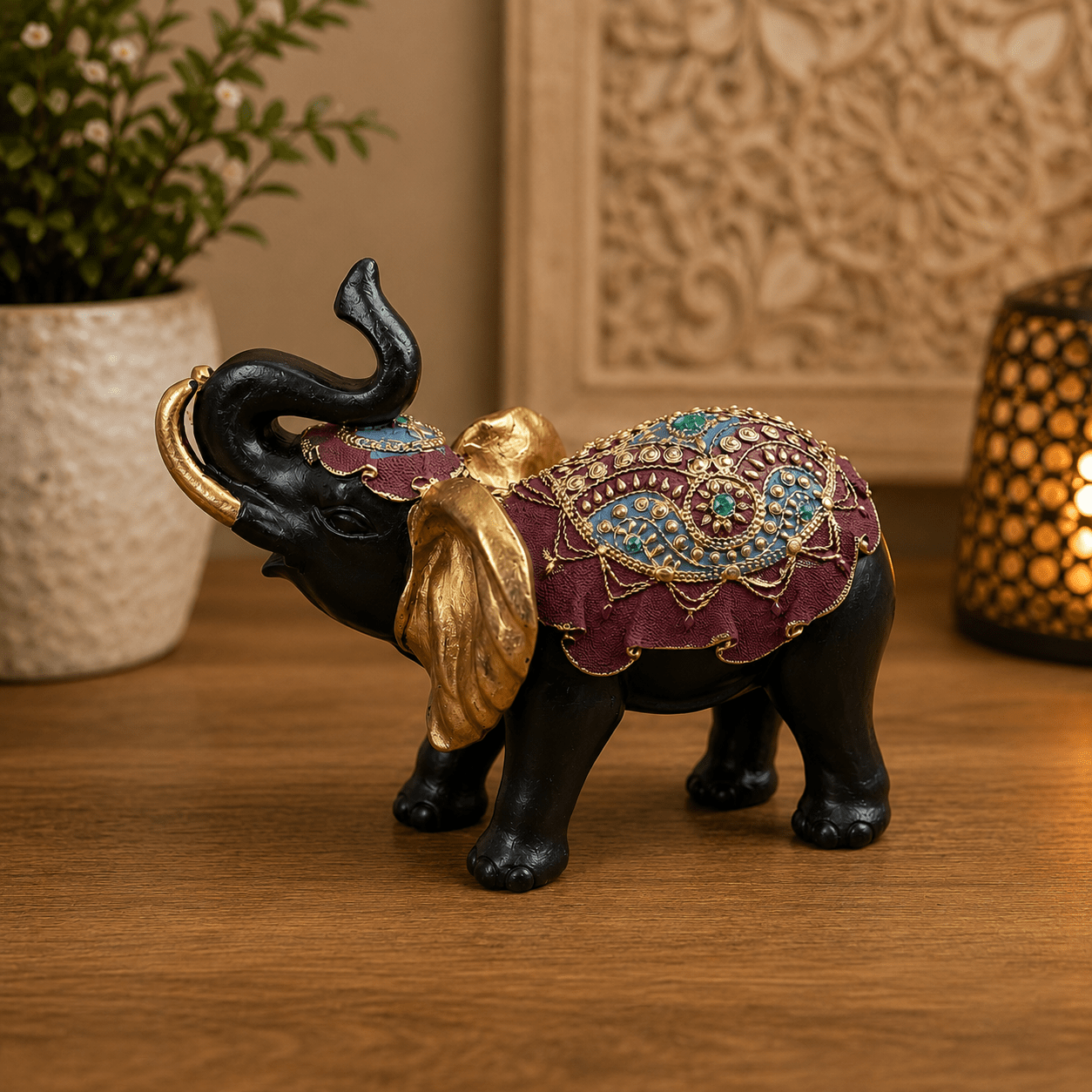 Figura Decorativa Elefante Hindú Negro Grande - BOUTIQUEDELAINDIA