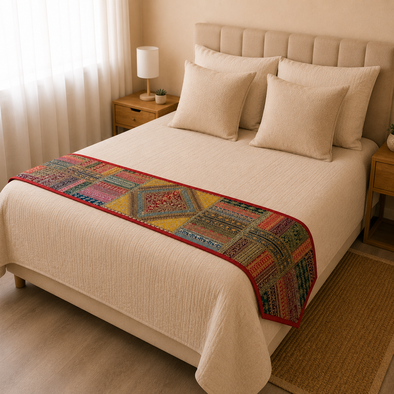 Cetro de mesa Hindú, Camino de mesa, Mantel, Pie de cama, Boutique de la India 