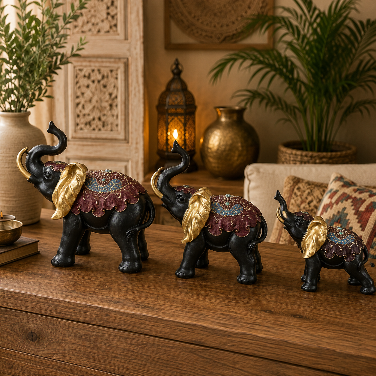 Figuras decorativas, elefantes hindúes, Diferentes tamaños, India, elegancia