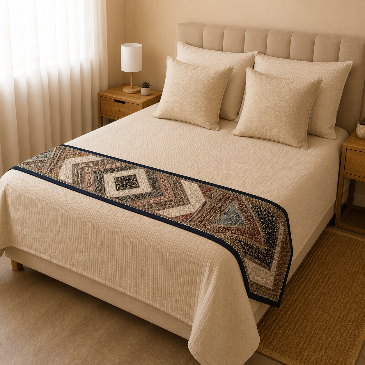Pie de cama Camino de Mesa Bordado Oriental - BOUTIQUEDELAINDIA
