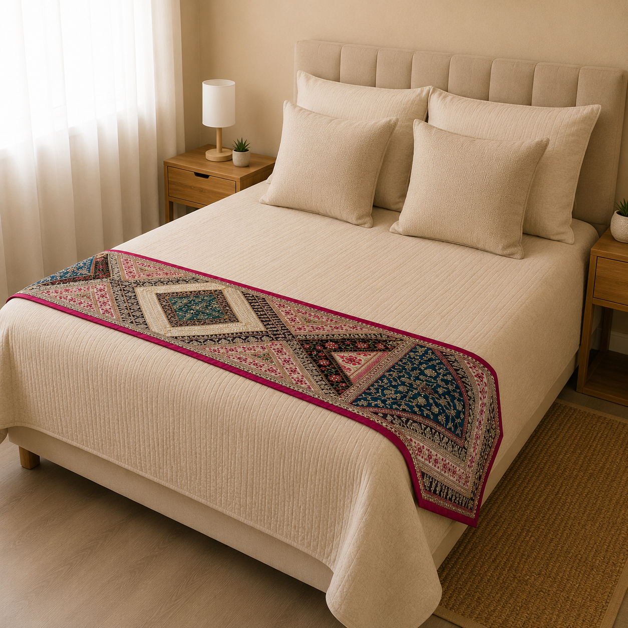 Centro de mesa Hindú, Camino de mesa, Mantel, Pie de cama, Boutique de la India