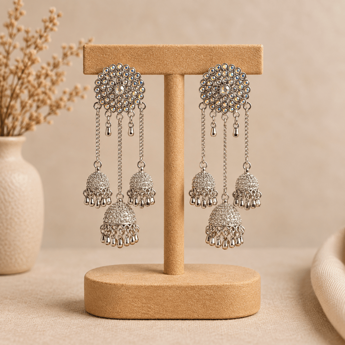 Aretes Jhumka Aditi en Bronce Plateado - BOUTIQUEDELAINDIA