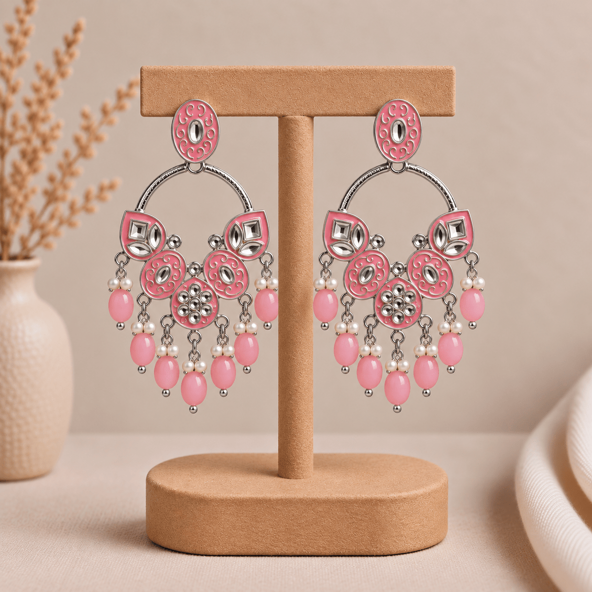 Aretes Anaya en Bronce Plateado Rosa - BOUTIQUEDELAINDIA
