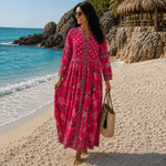 Vestido Anarkali Kamala Fucsia Floral - BOUTIQUEDELAINDIA