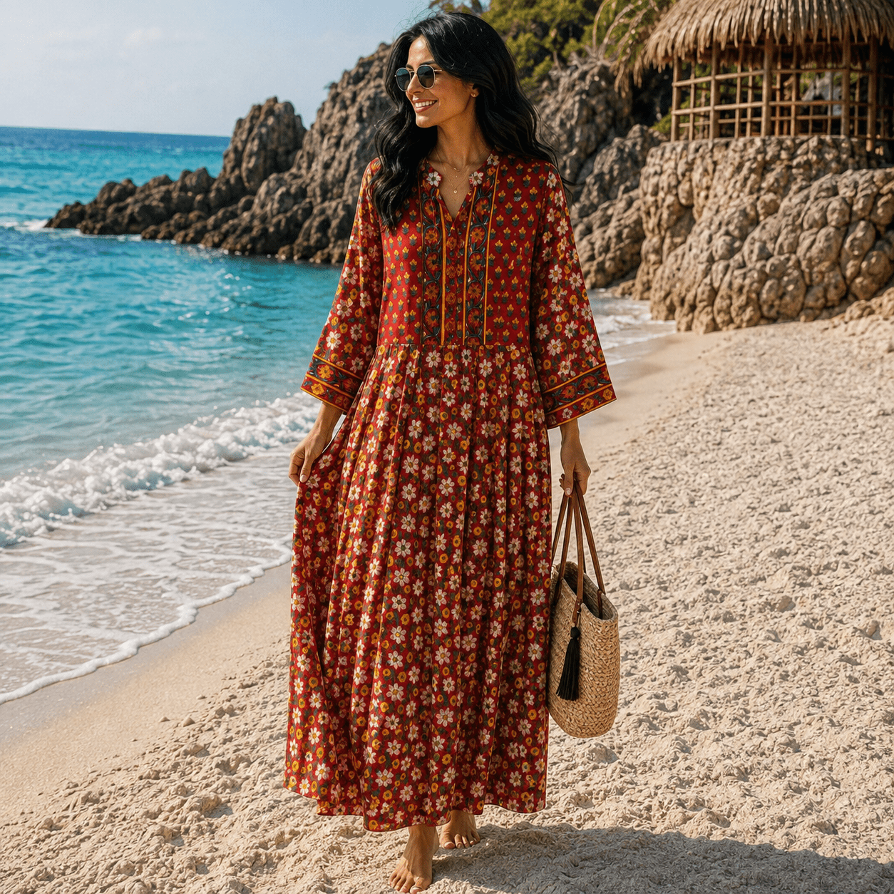 Vestido Anarkali Padma Carmesí Floral - BOUTIQUEDELAINDIA