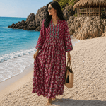 Vestido Anarkali Rani Vino Floral - BOUTIQUEDELAINDIA