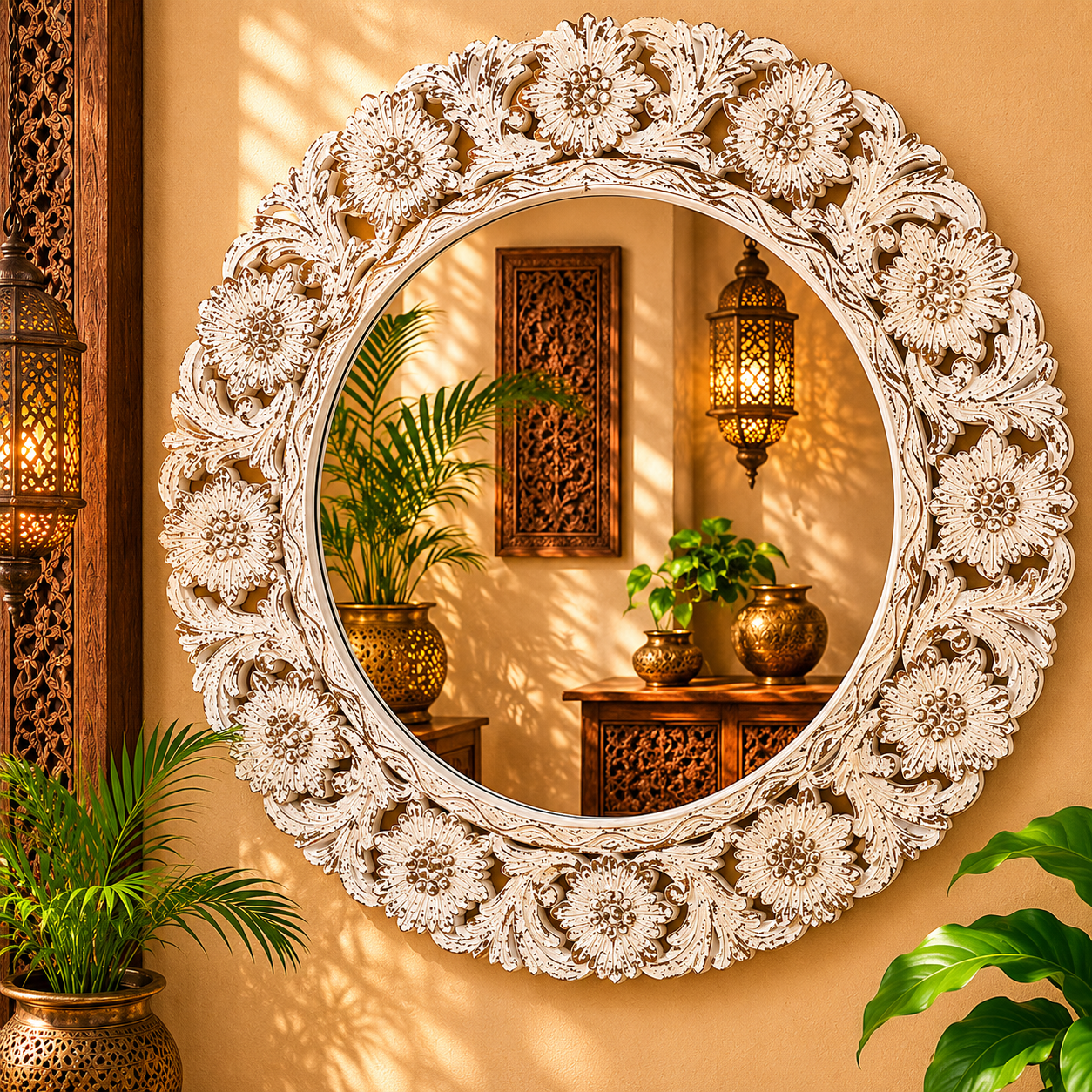 Vintage White Imperial Floral Mirror