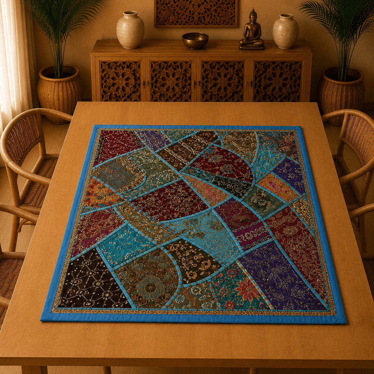 Mantel Decorativo Azul Turquesa Patchwork - BOUTIQUEDELAINDIA