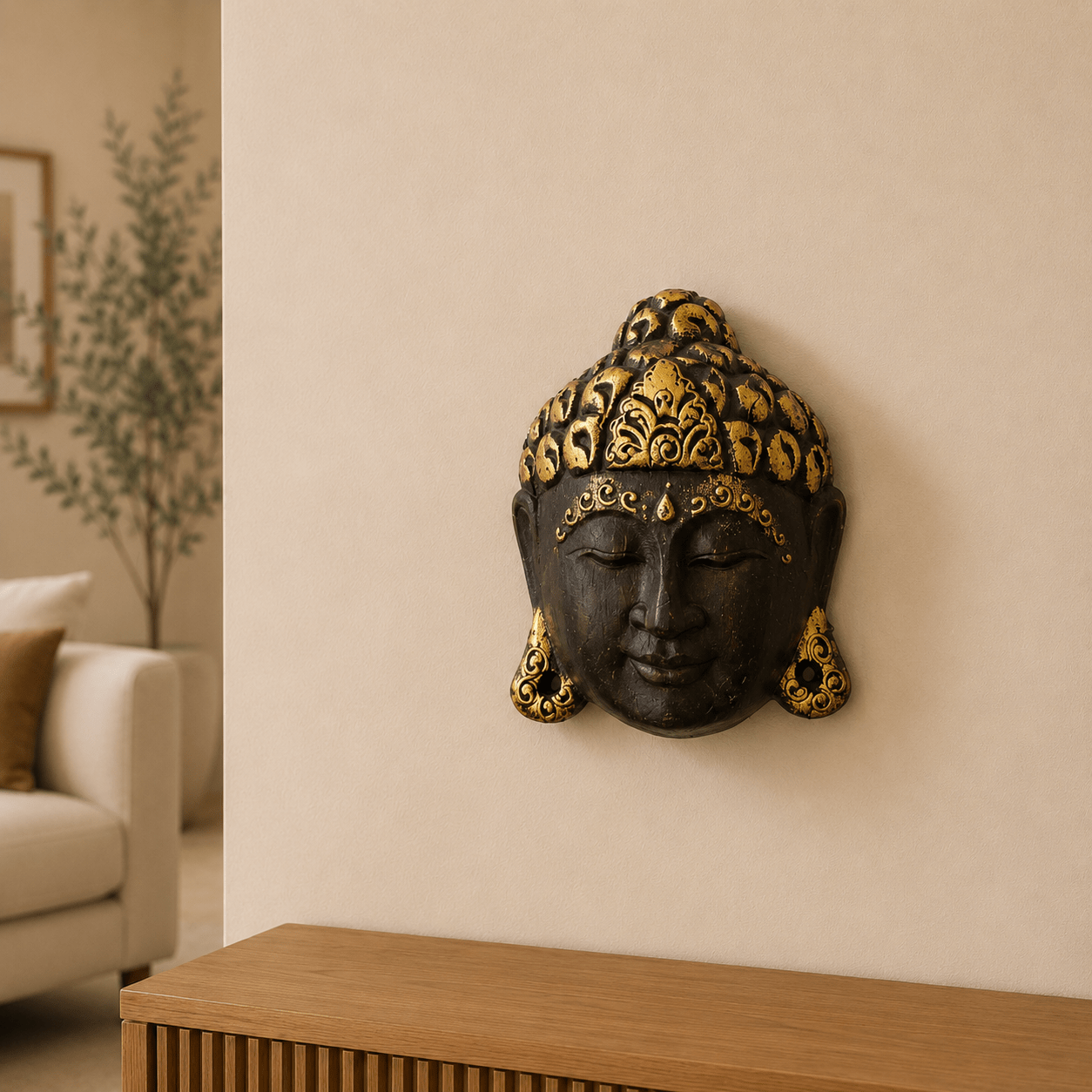 Máscara Decorativa Buda Shanti Negra de la India - BOUTIQUEDELAINDIA